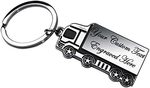 Personalised Engraved Chrome Flat Lorry Truck Shape Keyring in Protective Sleeve