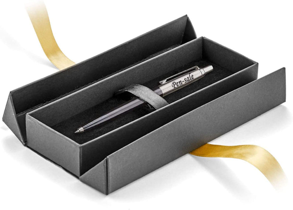 Personalised Engraved Parker Jotter Black Blue Ink Ballpoint Pen in Ribbon Presentation Box