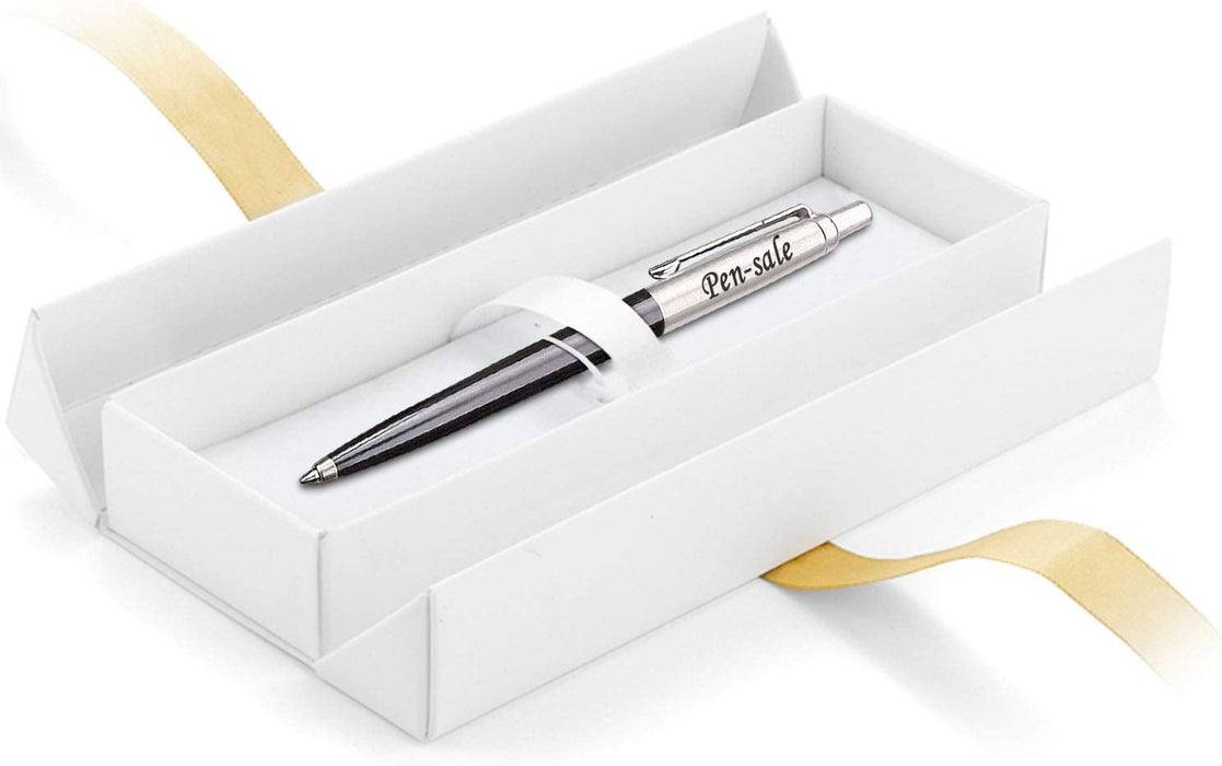 Personalised Engraved Parker Jotter Black Blue Ink Ballpoint Pen in Ribbon Presentation Box