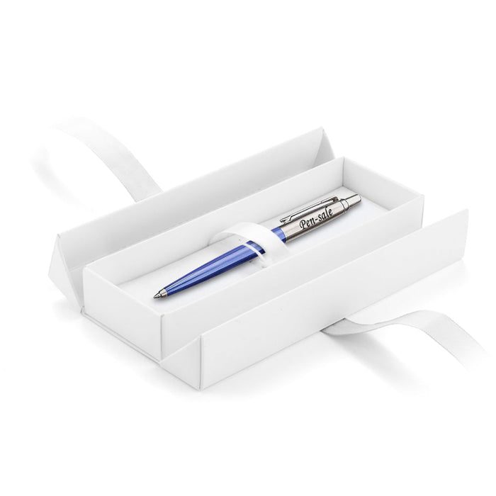 Personalised Engraved Parker Jotter Blue Ballpoint Pen in Ribbon Presentation Box