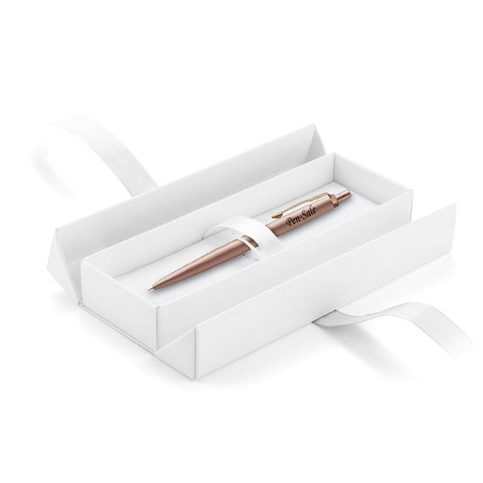Personalised Engraved Parker Jotter Stainless Steel Rose Gold Ballpoint Pen in Ribbon Presentation Box