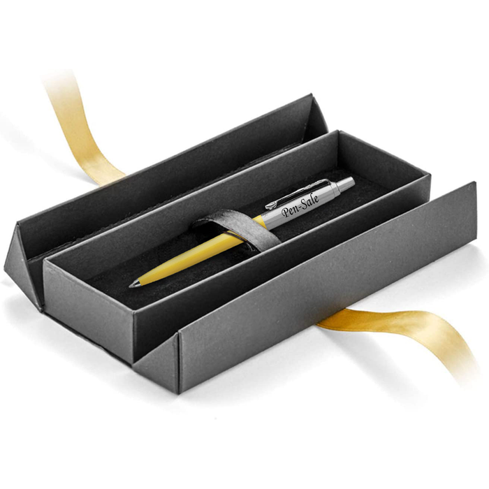 Personalised Engraved Parker Jotter Yellow Ballpoint Pen in Ribbon Presentation Box