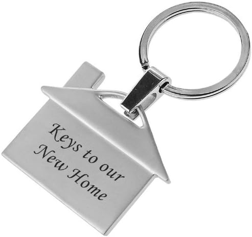 Personalised Engraved Chrome House Shape Keyring in Protective Sleeve