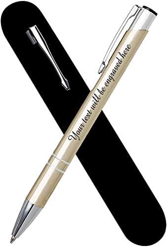 Personalised Engraved Light Gold Ballpen with Silver Trim in Gift Box or Velvet Pouch with Refill Options