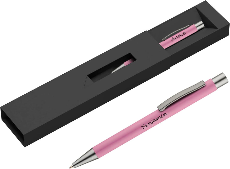 Personalised Pink Ballpoint Pen with Rubber Design and Silver Trim in Gift Box or Velvet Pouch