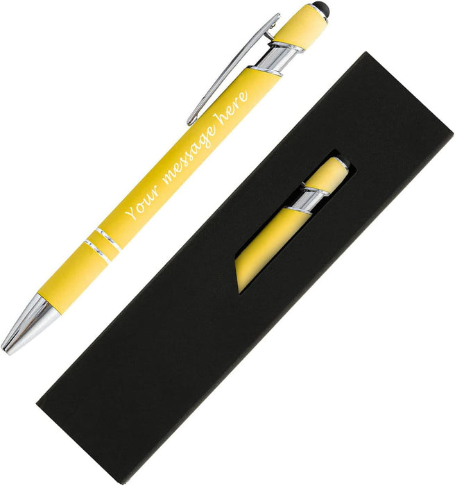 Paul Clover Personalised Engraved Soft Touch Ballpoint Pen and Stylus in Presentation Box