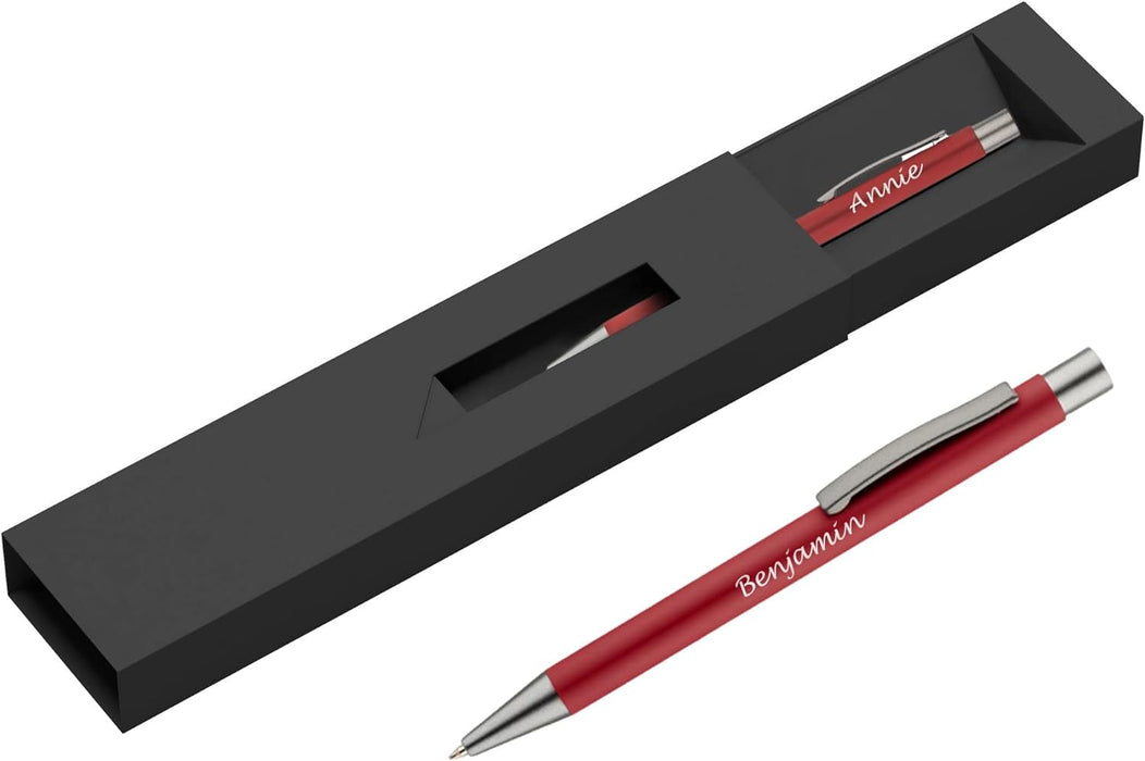 Personalised Red Ballpoint Pen with Rubber Design and Silver Trim in Gift Box or Velvet Pouch