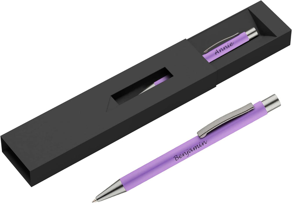 Personalised Purple Ballpoint Pen with Rubber Design and Silver Trim in Gift Box or Velvet Pouch