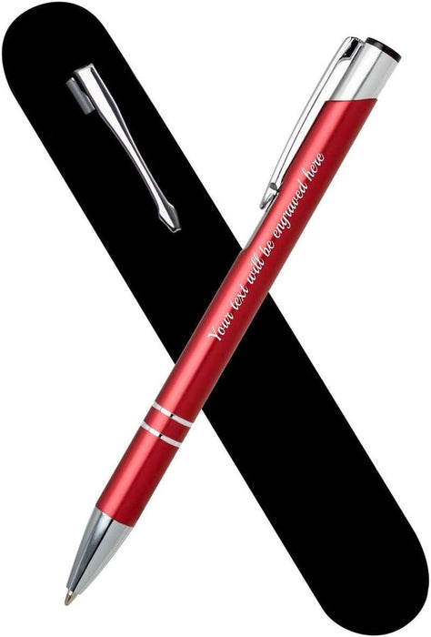 Personalised Engraved Red Ballpen with Silver Trim in Gift Box or Velvet Pouch with Refill Options