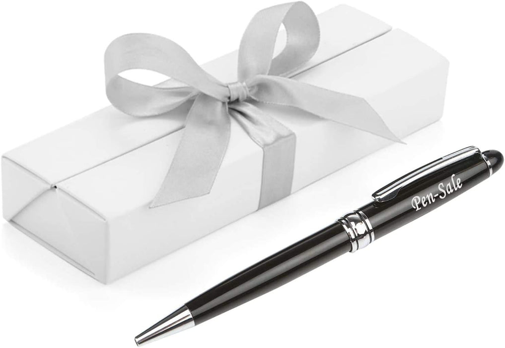 Personalised Engraved Black Ballpoint Pen with Silver Trim in Gift Box