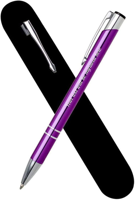 Personalised Engraved Purple Ballpen with Silver Trim in Gift Box or Velvet Pouch with Refill Options