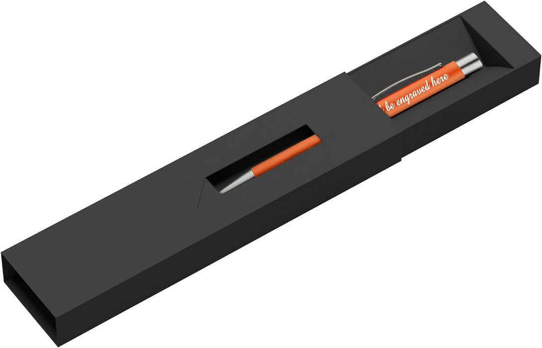 Personalised Orange Ballpoint Pen with Rubber Design and Silver Trim in Gift Box or Velvet Pouch