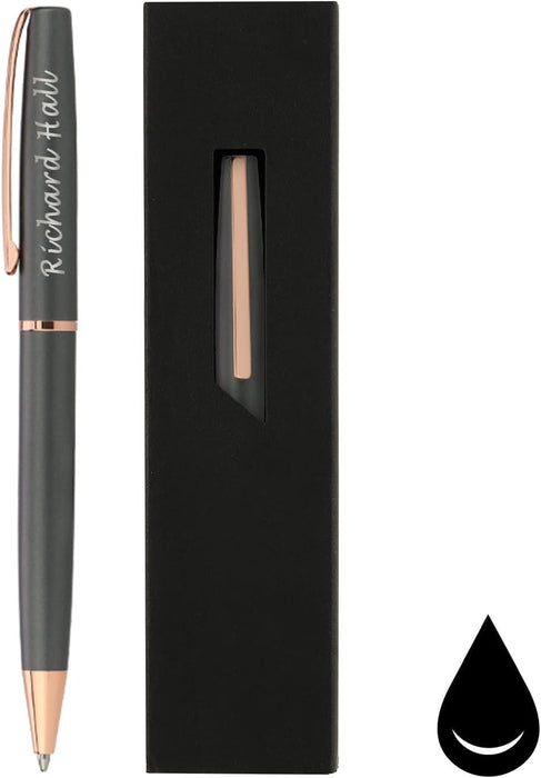 Paul Clover Personalised Engraved Glossy Grey Ballpoint Pen with Black Trim and Presentation Box