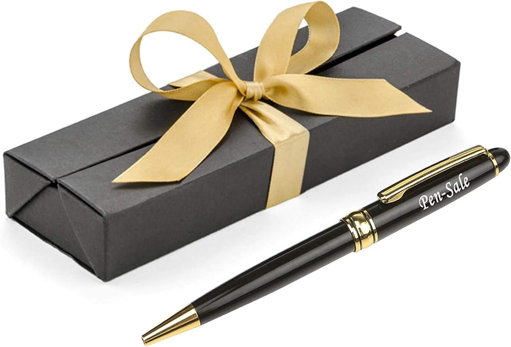 Personalised Engraved Black Ballpoint Pen with Gold Trim in Gift Box