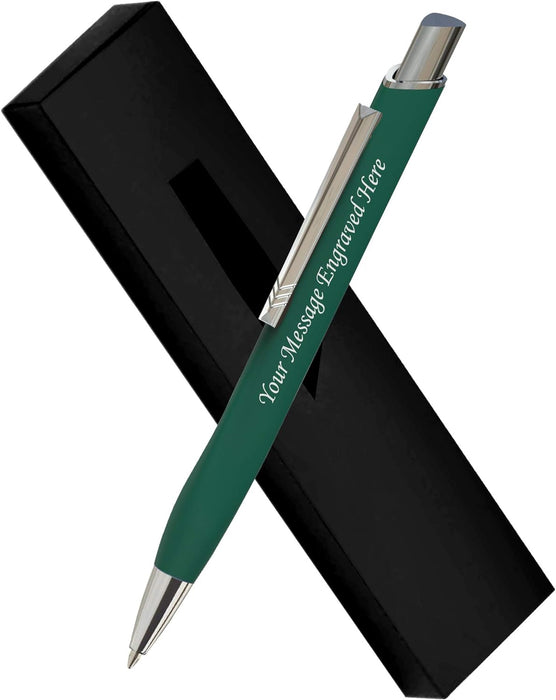 Personalised Engraved Rubberised Ballpoint Pen in a Choice of Colours with Silver Trim and Gift Box