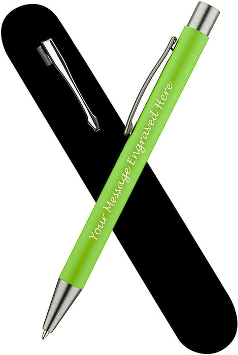 Personalised Lime Green Ballpoint Pen with Rubber Design and Silver Trim in Gift Box or Velvet Pouch