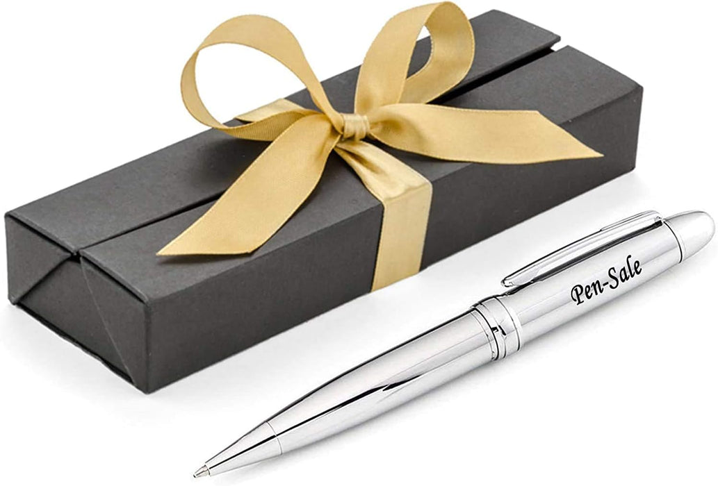 Personalised Engraved Silver Ballpoint Pen with Silver Trim in Gift Box