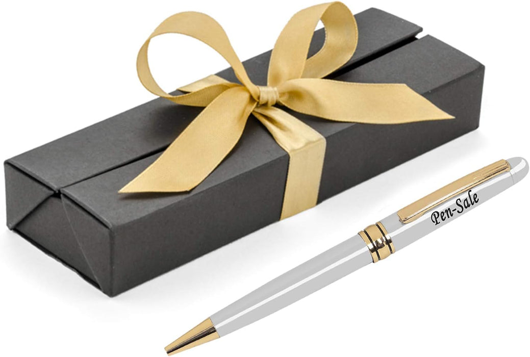 Personalised Engraved Silver Ballpoint Pen with Gold Trim in Gift Box