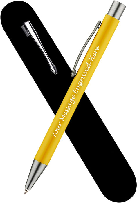 Personalised Yellow Ballpoint Pen with Rubber Design and Silver Trim in Gift Box or Velvet Pouch