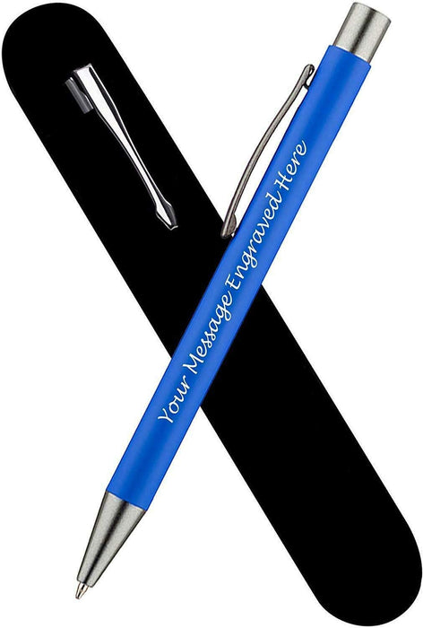 Personalised Royal Blue Ballpoint Pen with Rubber Design and Silver Trim in Gift Box or Velvet Pouch