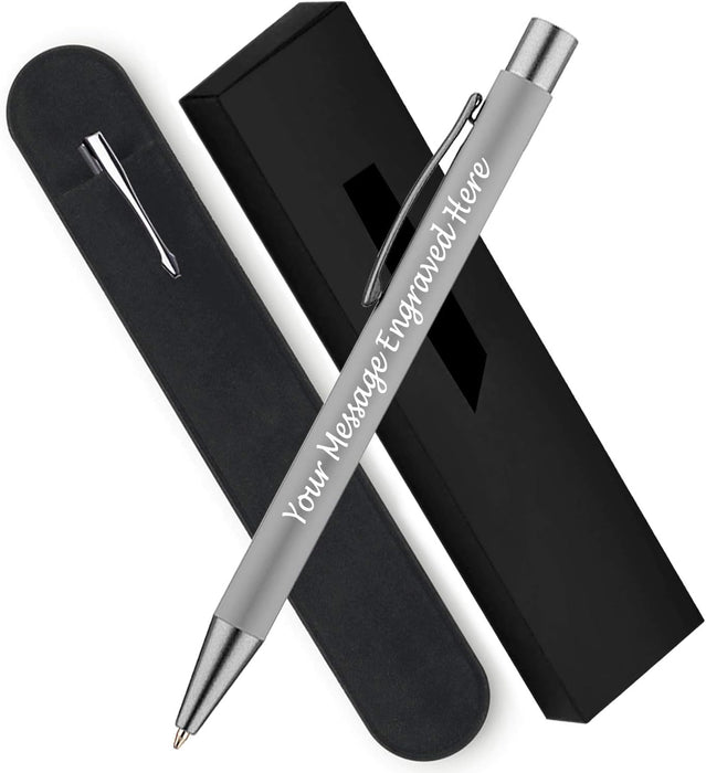 Personalised Light Grey Ballpoint Pen with Rubber Design and Silver Trim in Gift Box or Velvet Pouch