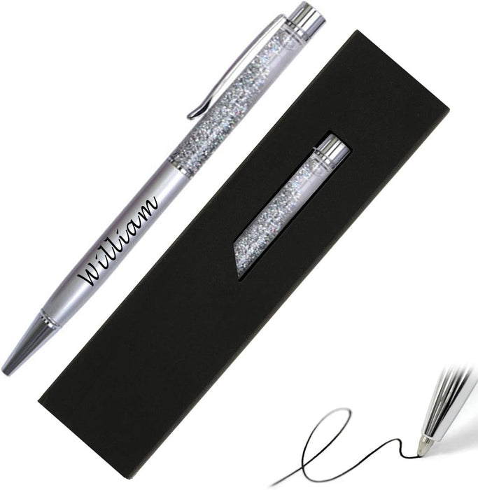 Paul Clover Personalised Floating Glitter Ballpoint Pen in 11 Colours with Velvet Pouch and Gift box