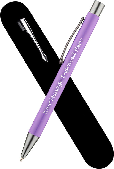 Personalised Purple Ballpoint Pen with Rubber Design and Silver Trim in Gift Box or Velvet Pouch