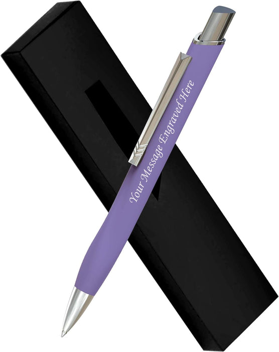 Personalised Engraved Rubberised Ballpoint Pen in a Choice of Colours with Silver Trim and Gift Box