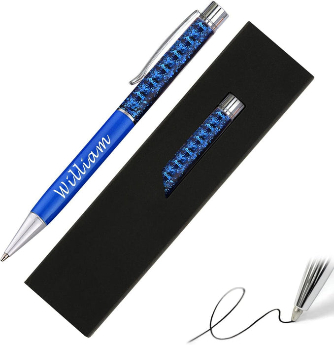 Paul Clover Personalised Floating Glitter Ballpoint Pen in 11 Colours with Velvet Pouch and Gift box