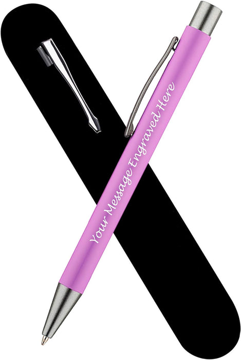 Personalised Pink Ballpoint Pen with Rubber Design and Silver Trim in Gift Box or Velvet Pouch