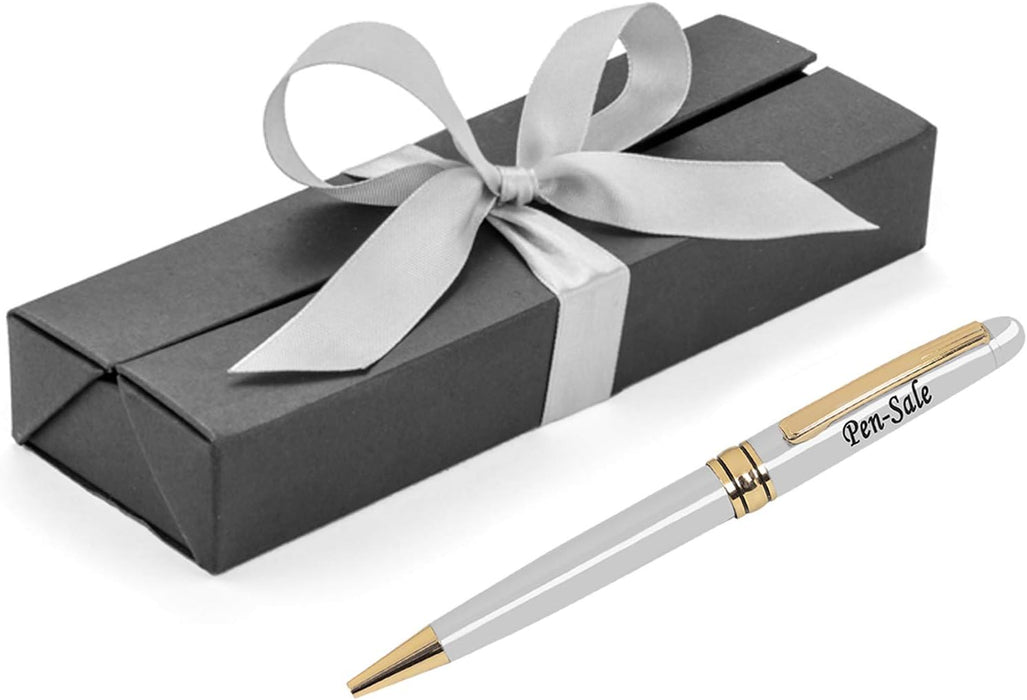 Personalised Engraved Silver Ballpoint Pen with Gold Trim in Gift Box