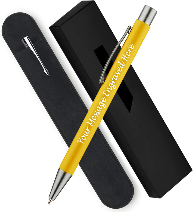 Personalised Yellow Ballpoint Pen with Rubber Design and Silver Trim in Gift Box or Velvet Pouch