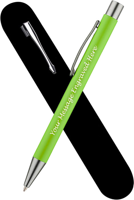 Personalised Lime Green Ballpoint Pen with Rubber Design and Silver Trim in Gift Box or Velvet Pouch