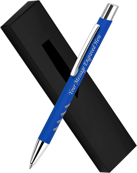 Personalised Engraved Black Rubber Grip Ballpoint Pen with Silver Trim and Presentation Box