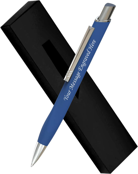 Personalised Engraved Rubberised Ballpoint Pen in a Choice of Colours with Silver Trim and Gift Box