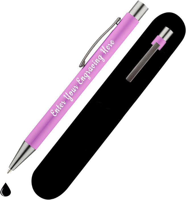 Personalised Pink Ballpoint Pen with Rubber Design and Silver Trim in Gift Box or Velvet Pouch