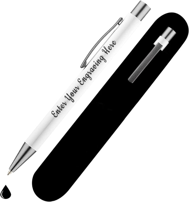 Personalised White Ballpoint Pen with Rubber Design and Silver Trim in Gift Box or Velvet Pouch