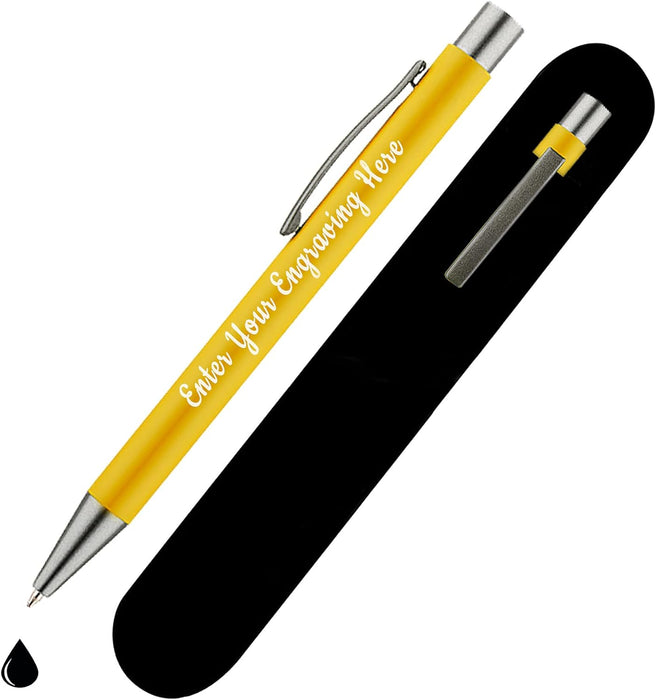 Personalised Yellow Ballpoint Pen with Rubber Design and Silver Trim in Gift Box or Velvet Pouch