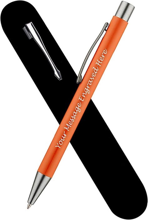 Personalised Orange Ballpoint Pen with Rubber Design and Silver Trim in Gift Box or Velvet Pouch