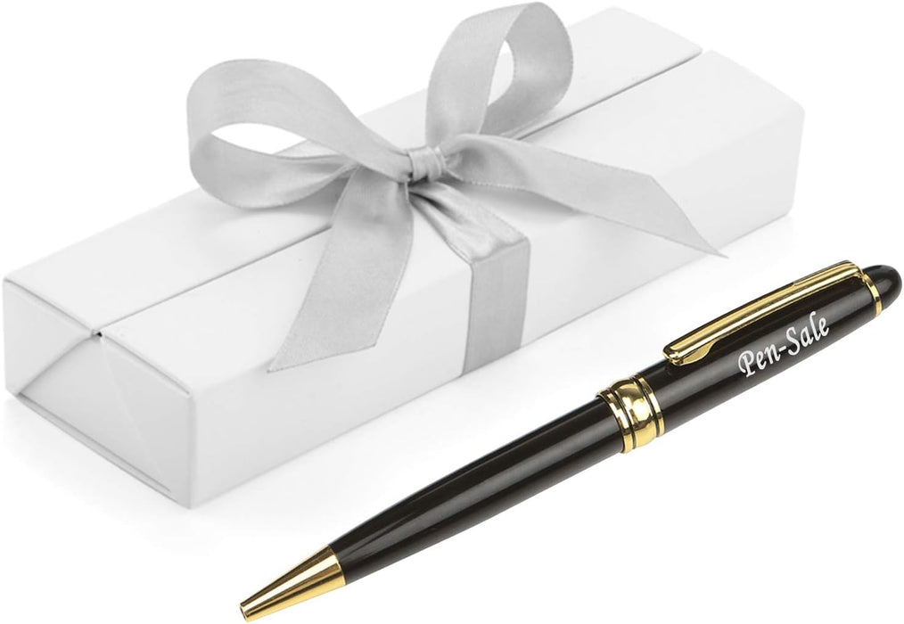 Personalised Engraved Black Ballpoint Pen with Gold Trim in Gift Box