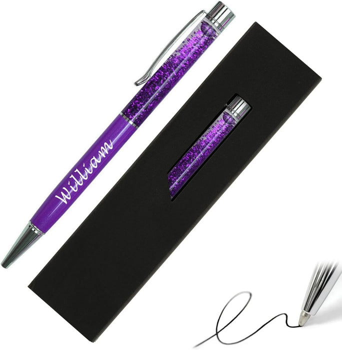 Paul Clover Personalised Floating Glitter Ballpoint Pen in 11 Colours with Velvet Pouch and Gift box