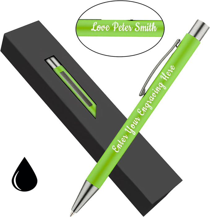 Personalised Lime Green Ballpoint Pen with Rubber Design and Silver Trim in Gift Box or Velvet Pouch