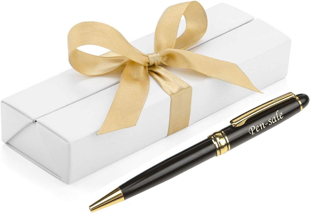 Personalised Engraved Black Ballpoint Pen with Gold Trim in Gift Box