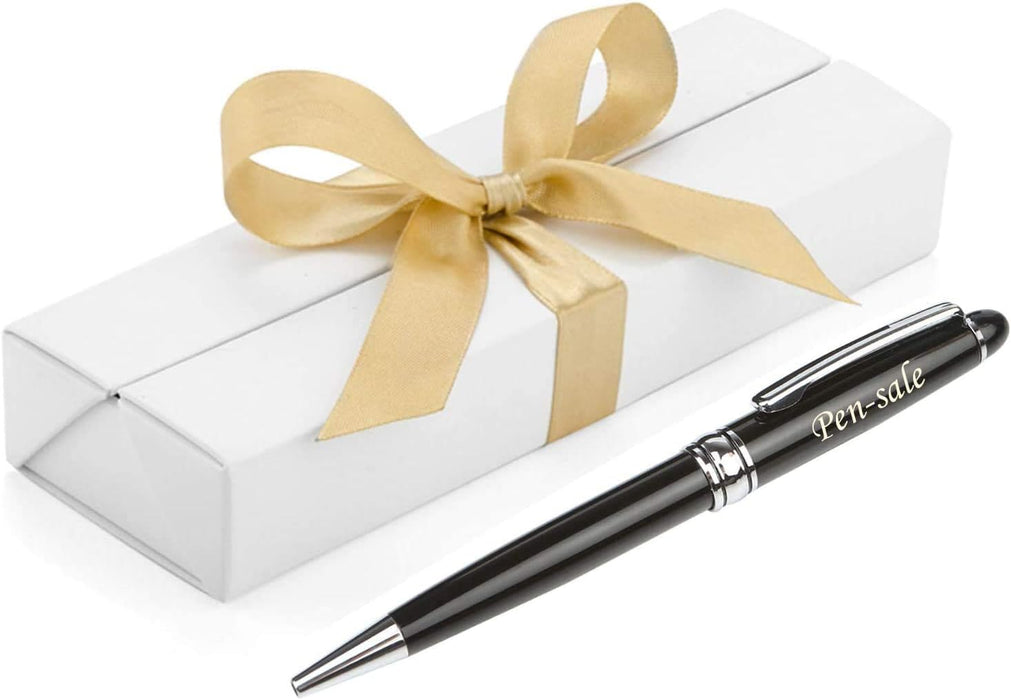 Personalised Engraved Black Ballpoint Pen with Silver Trim in Gift Box