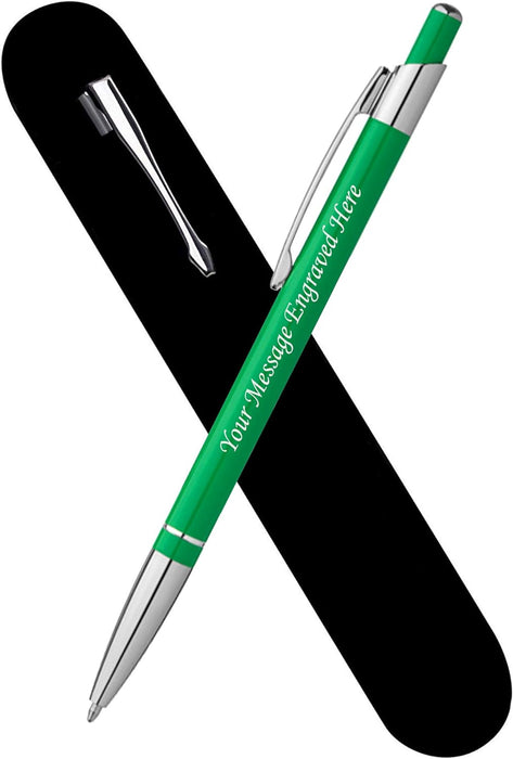 Personalised Engraved Green Ballpoint Pen with Silver Trim and Clip in Gift Box and Velvet Pouch