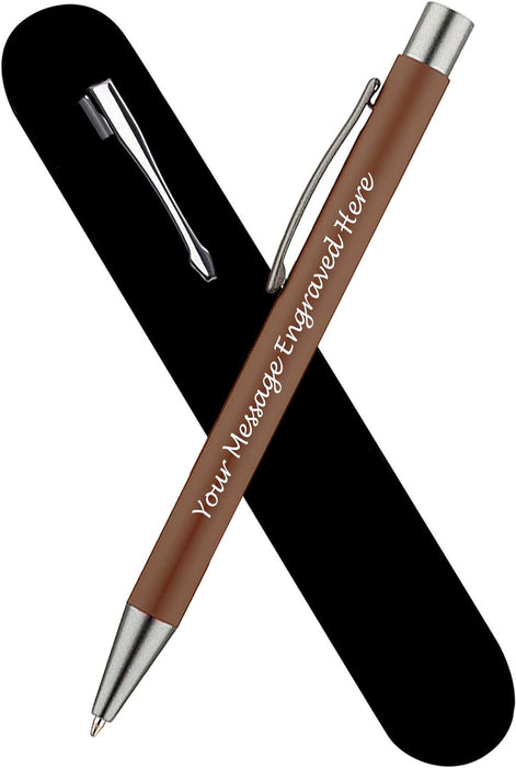 Personalised Brown Ballpoint Pen with Rubber Design and Silver Trim in Gift Box or Velvet Pouch