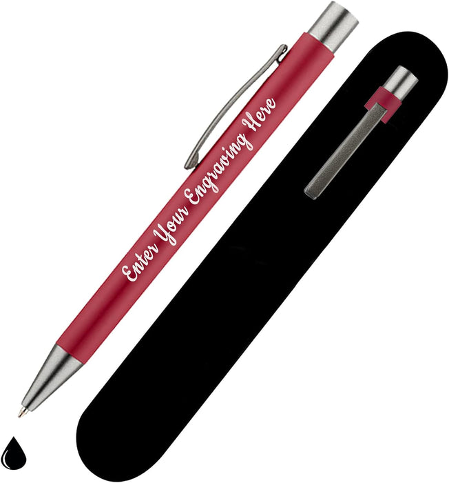 Personalised Red Ballpoint Pen with Rubber Design and Silver Trim in Gift Box or Velvet Pouch