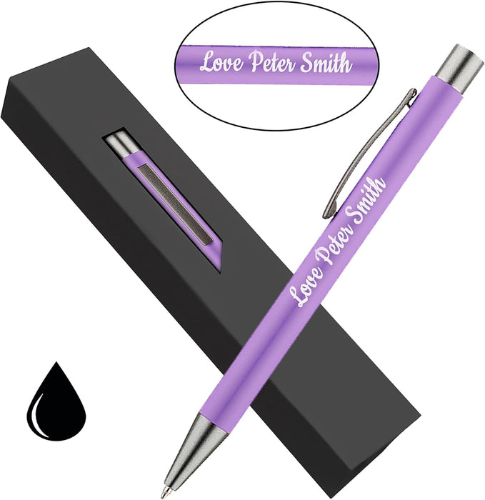 Personalised Purple Ballpoint Pen with Rubber Design and Silver Trim in Gift Box or Velvet Pouch