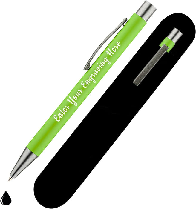 Personalised Lime Green Ballpoint Pen with Rubber Design and Silver Trim in Gift Box or Velvet Pouch