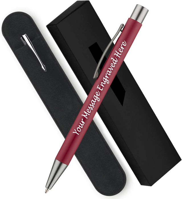 Personalised Red Ballpoint Pen with Rubber Design and Silver Trim in Gift Box or Velvet Pouch